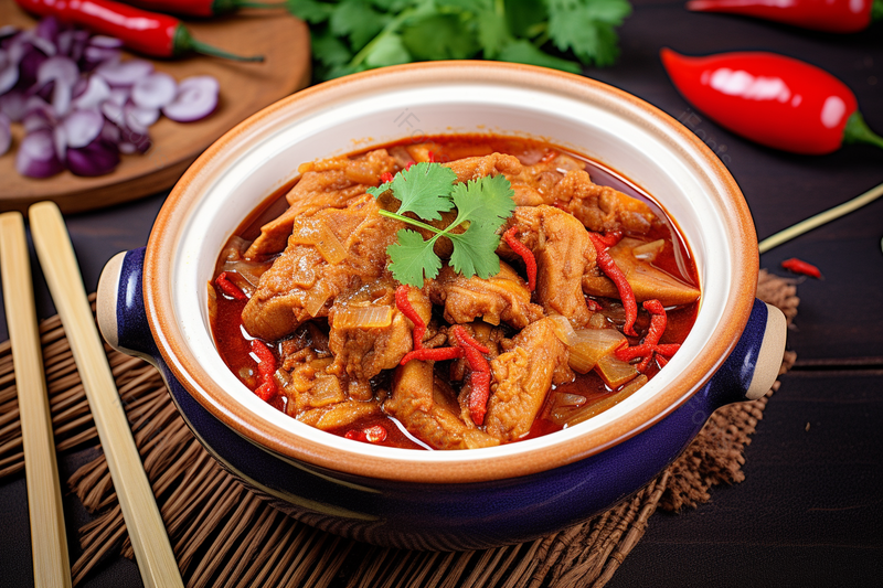 色相五俱全的晚餐美味的水煮肉片砂锅炖肉,高清,摄影图,摄影图片,图片大全,摄影图免费下载